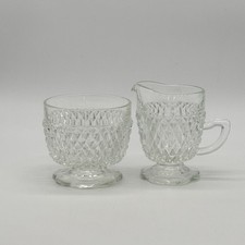 Vintage Indiana Glass Diamond Point Clear Creamer & Open Sugar Bowl Set
