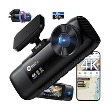 4K Dual Dash Cam Front  Rear with GPS, WiFi, Night Vision, 128GB Card