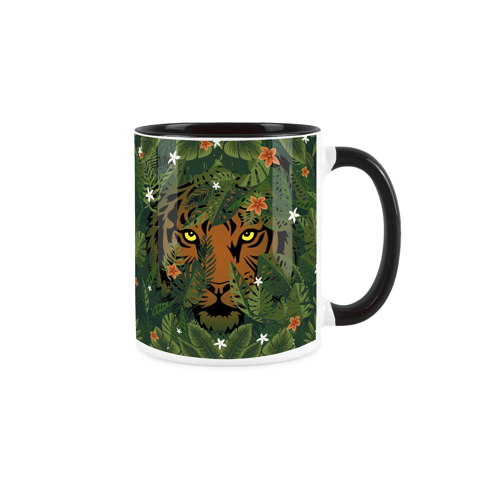 Jungle Tiger Mug - Wild Animals Tropical Rainforest Gift - Black Ceramic Cup