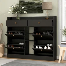 Vinsetto Shoe Cabinet with 4 Flip Drawers, Black