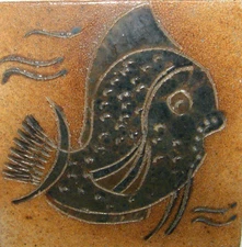 Vtg Mid Century Modern West German Art Pottery Stoneware Tile Fish Nautical 5"