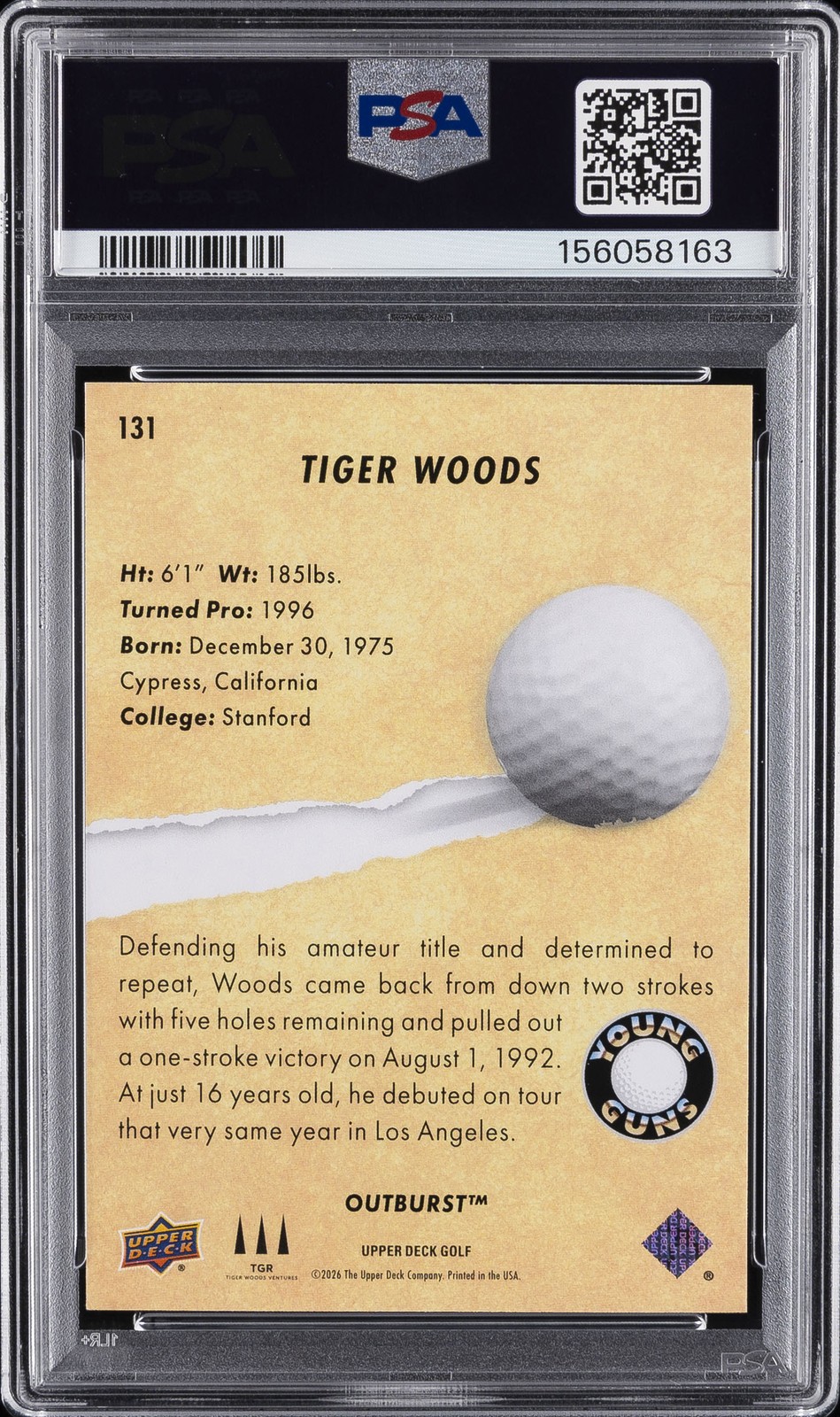 2026 UD GOLF OUTBURST #131 TIGER WOODS PSA 10 view 2