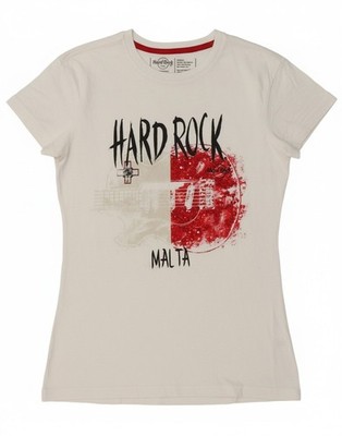 HARD ROCK CAFE Womens Malta Graphic T-Shirt Top UK 10 Small White Cotton DQ13