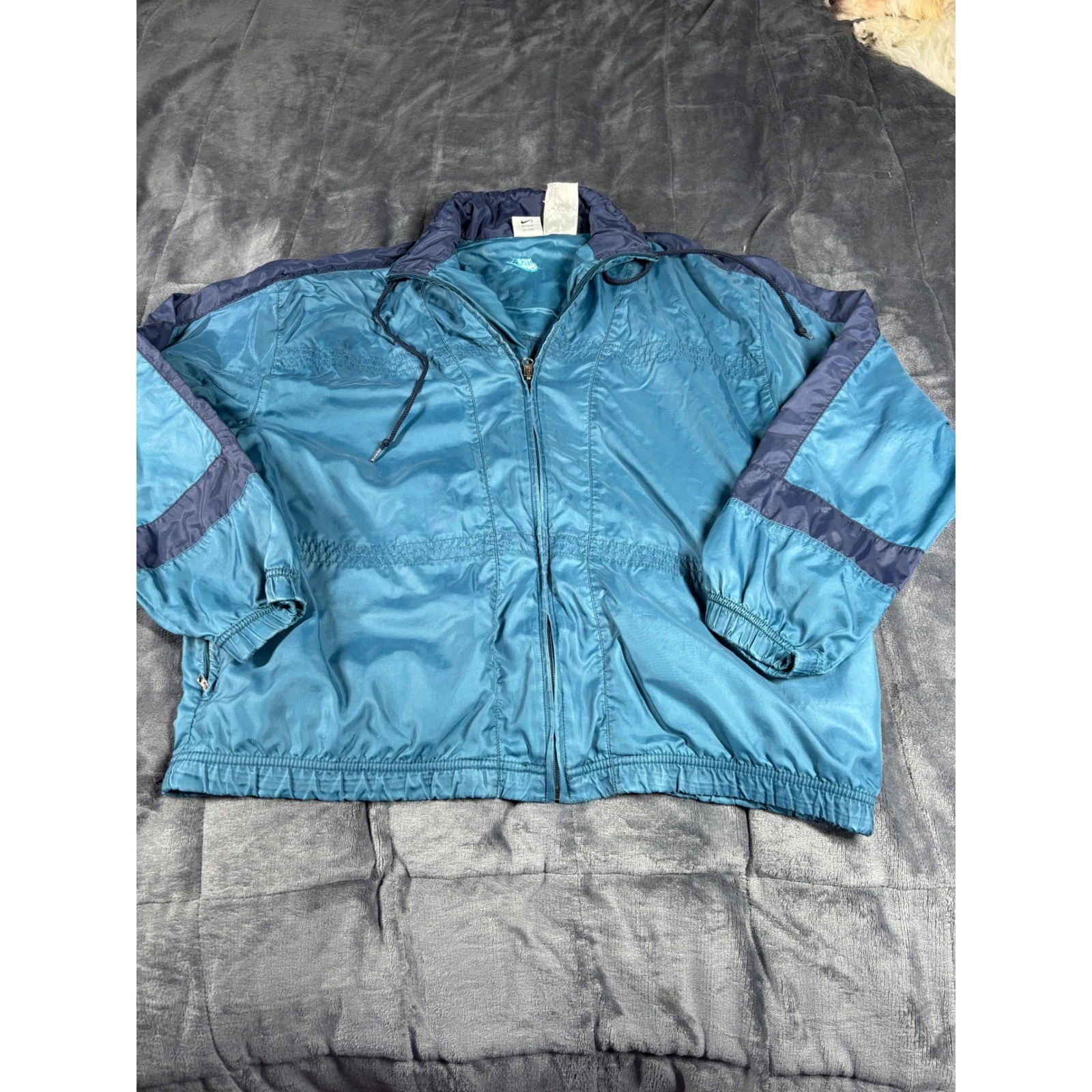 Vintage Nike Mens Windbreaker Jacket Teal Navy Blue Full Zip 90s Retro Large