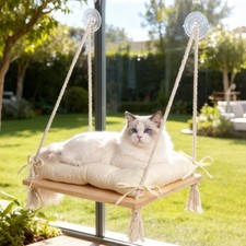 Suction Cup Cat Window Perch Hammock Seat Beds Soft Cushion Solid Pine Wood