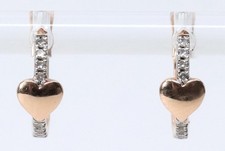 14K Rose Gold Diamond Huggie Heart Hoop Earrings