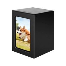 Black Wooden Funeral Cremation Urn with Photo Frame 3.9 3.6in For Dogs And Cats