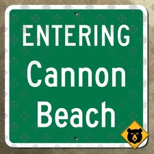 Entering Cannon Beach Oregon city limit marker road sign boundary 16x16