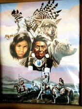Native American Art Print Spirit Of The Tribe Hak Wolf Bear by Gary Ampel 8X10