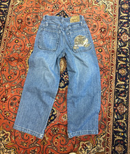 JNCO Teens Blue Wide-Leg Relaxed Cotton Denim Jeans Wash Embroidered Sz 14 kids