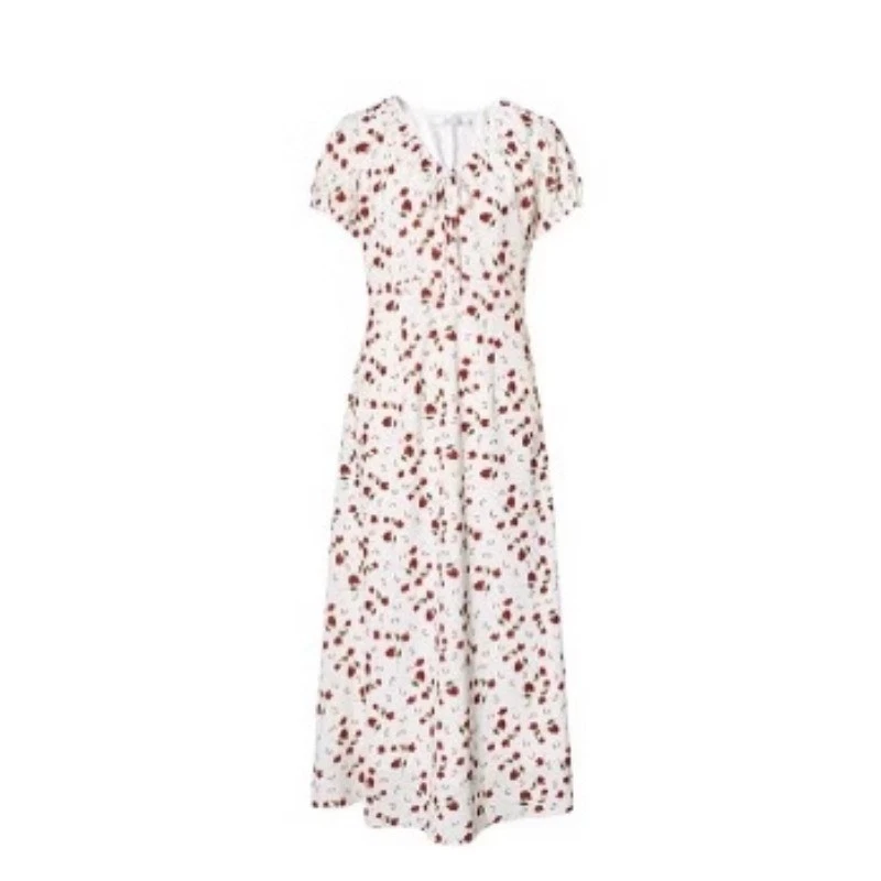 OFF WHITE Abito donna scollo V floreale manica corta estivo nuovo spiaggia slim fit gonna vacanza