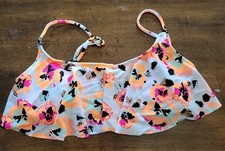 NWOT Volcom M Scoop Ruffle Neon Floral Bikini Top 121889