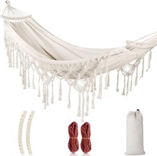 MOSFiATA Backyard Hammock with Tassels Max 500lbs Canvas Fabric White
