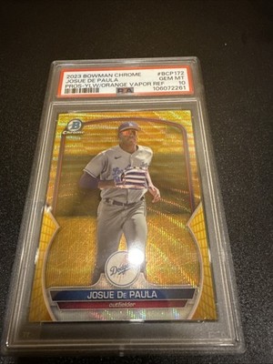 2023 BOWMAN CHROME PROS #BCP-172 JOSUE DE PAULA YLW/ORANGE VAPOR REF /75