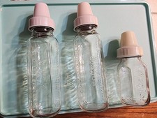3 Complete Vintage Evenflo Glass Baby Bottles 2 8oz And 1 4oz USA