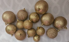 Lot of 15 Assorted Sizes Gold Christmas Tree Ornaments/ Christmas Decor