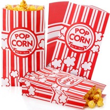 200 Pcs Paper Popcorn Bags Bulk 2 oz Large Flat Bottom Boxes Red and White Di...