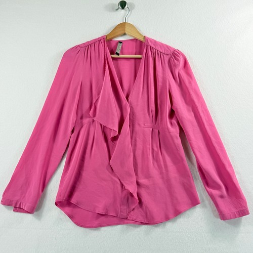 Weekend Max Mara Blouse Womens 2 Pink Silk Ruffle Front Romantic Chic Barbiecore