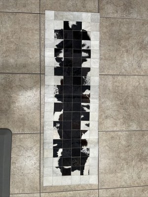Cowhide Patchwork  Runner Rug 58.5  x 18.5   Mixed Color Patches Black/Brown/Wht