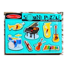 🧩🎶Melissa Doug Sound Puzzle Musical Instruments Ages 2+ Wood Pieces Make Music