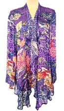 CITRON Santa Monica Silk Rayon Purple Kimono Duster Robe  Blouse open front 2X