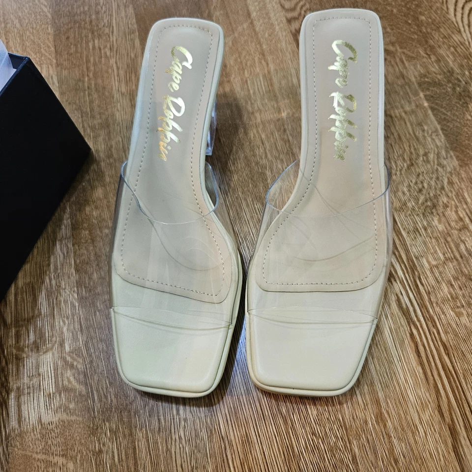 Clear Toe/heel Cream Sandals, Sz 7, Women's, New In Box - Image 2 of 4