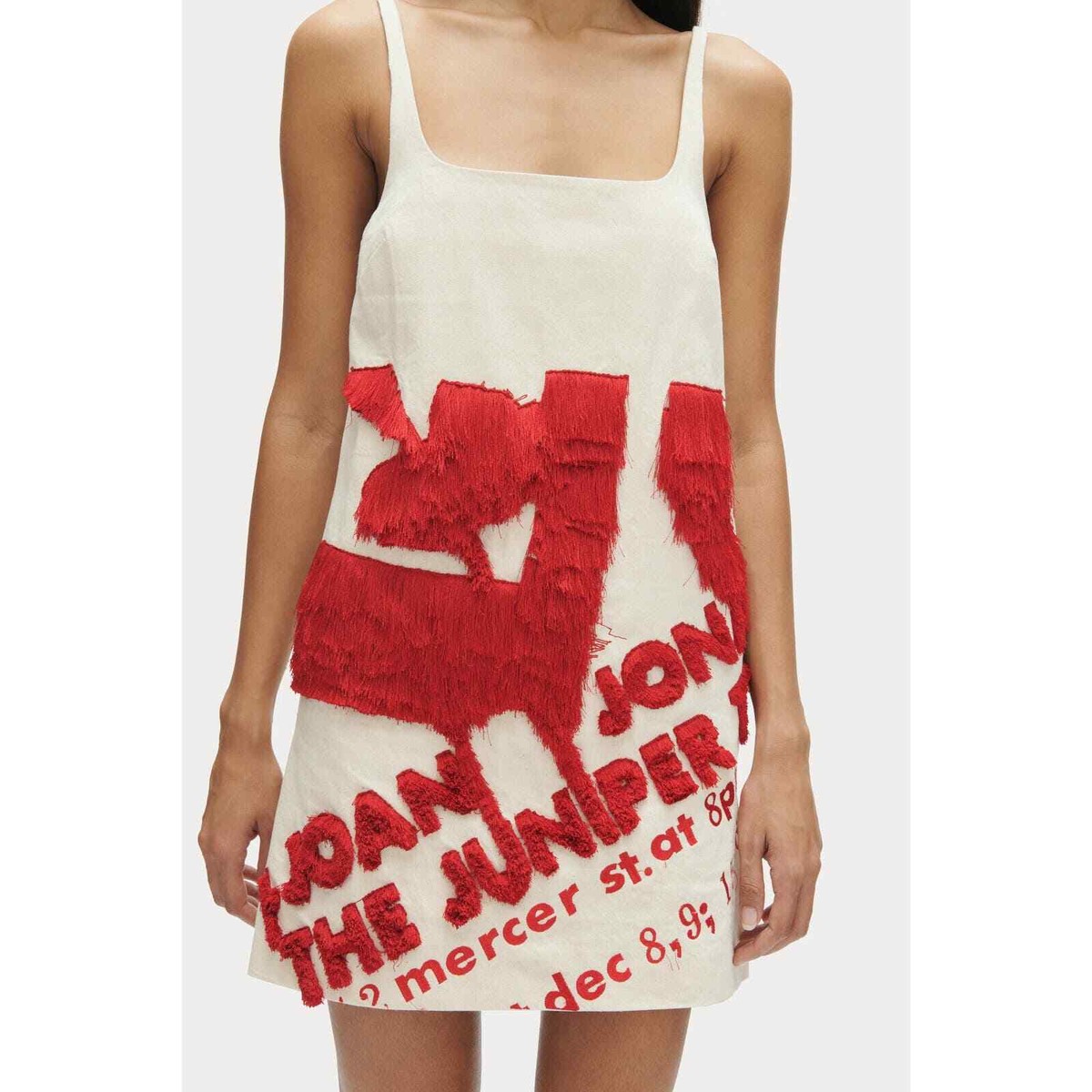 レイチェルコーミー×ジョーンジョナスのドレス Rachel Comey Tank Mini Dress Joan Jonas Fringe Twill Red Juniper