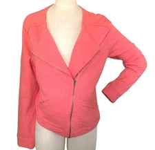Torrid Knit Moto Zip Crop Jacket 100% Cotton SZ 1 (14/16/1X) Sunkist Coral #247E