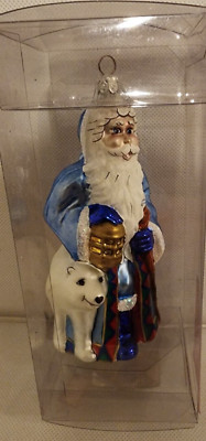 home for holidays handblown glass santa and polar bear ornament From Poland