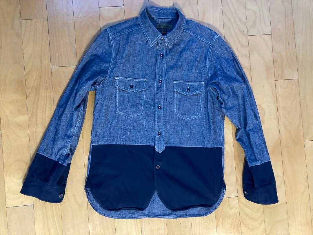 Nigel Cabourn Utility Long Sleeve Shirt Tops Men Size 46 Indigo Dark Navy  Blue