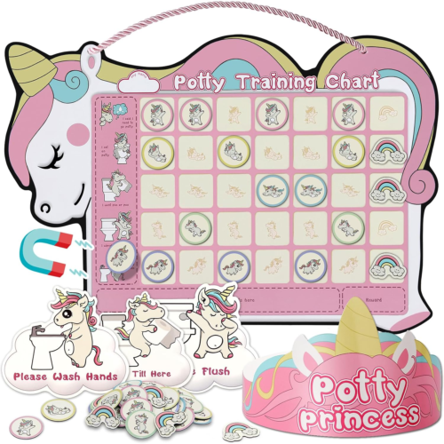 Potty Training Chart for Toddler Girls with 35 Reusable Magnetic Stickers - Unic - Picture 1 of 7
