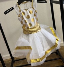 White Gold Polka Dot Small Child Ballet Tutu Costume Headpiece Included. 