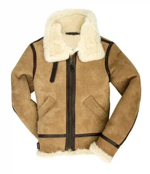 Mens Jacket B-3 WW2 US Navy RAF Aviator Flying Pilot Fur Shearling Real Leather