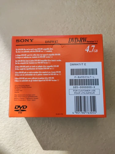 SONY 5ER-PACK DVD-RW WIEDER BESCHREIBBARE DISCS 4,7GB DMW47 BRANDNEU VERSIEGELT HERGESTELLT IN TAIWAN - Bild 2 von 3