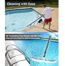 24" long pole Swimming Pool cleaning Brush + 18" wide Brush Head Nylon Bristles