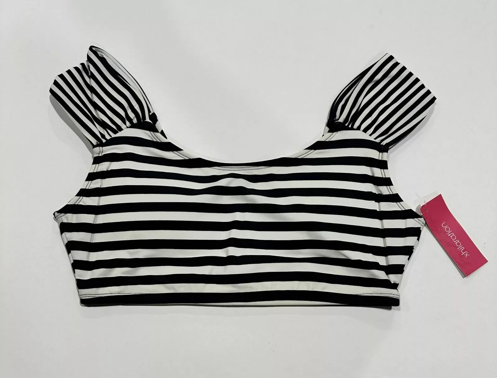 Xhilaration Juniors Black White Stripe Wide Strap Bralette Bikini Top-image