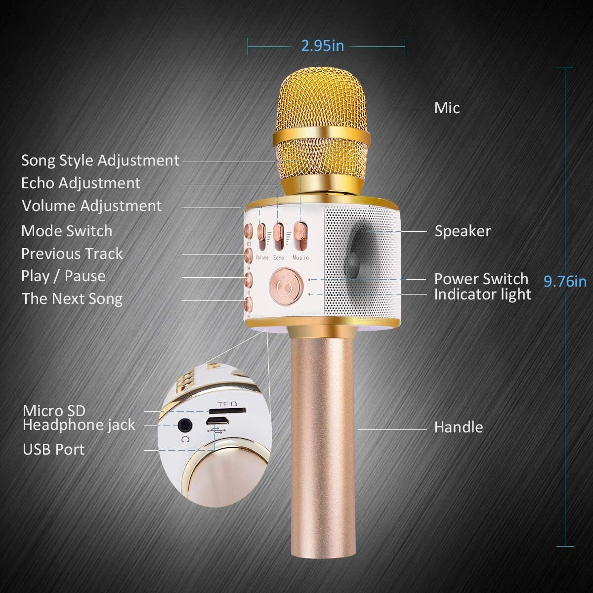 Microphone karaoké sans fil Ankuka Bluetooth pour smartphone rose - 3