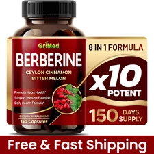 Premium Berberine with Ceylon Cinnamon 9,600mg 150 Caps Heart Health & Immune US