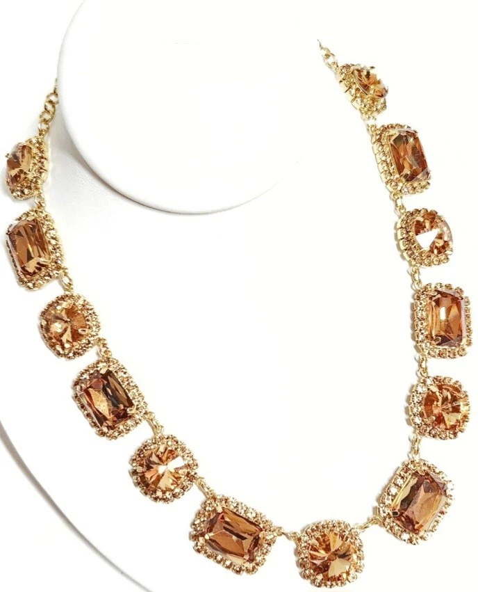 Ann Taylor Crystal Textured Statement Necklace Bronze Multi Goldtone Plated NWT - Image 4 of 4