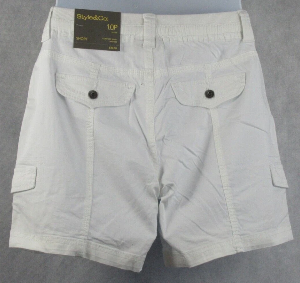 Shorts Style & Co Feminino Pequeno Cintura Média Zig Zag Stitch Cargo Look, Branco, 10P - Imagem 2 de 2