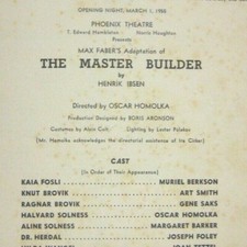 Master Builder Playbill INSERT Opening Night 1955 Gene Saks Joan Tetzel Ibsen