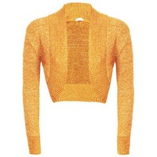Damen Schlichter Langarm Gestrickter LUREX BOLERO SHRUG Cardigan Top Set Mädchen