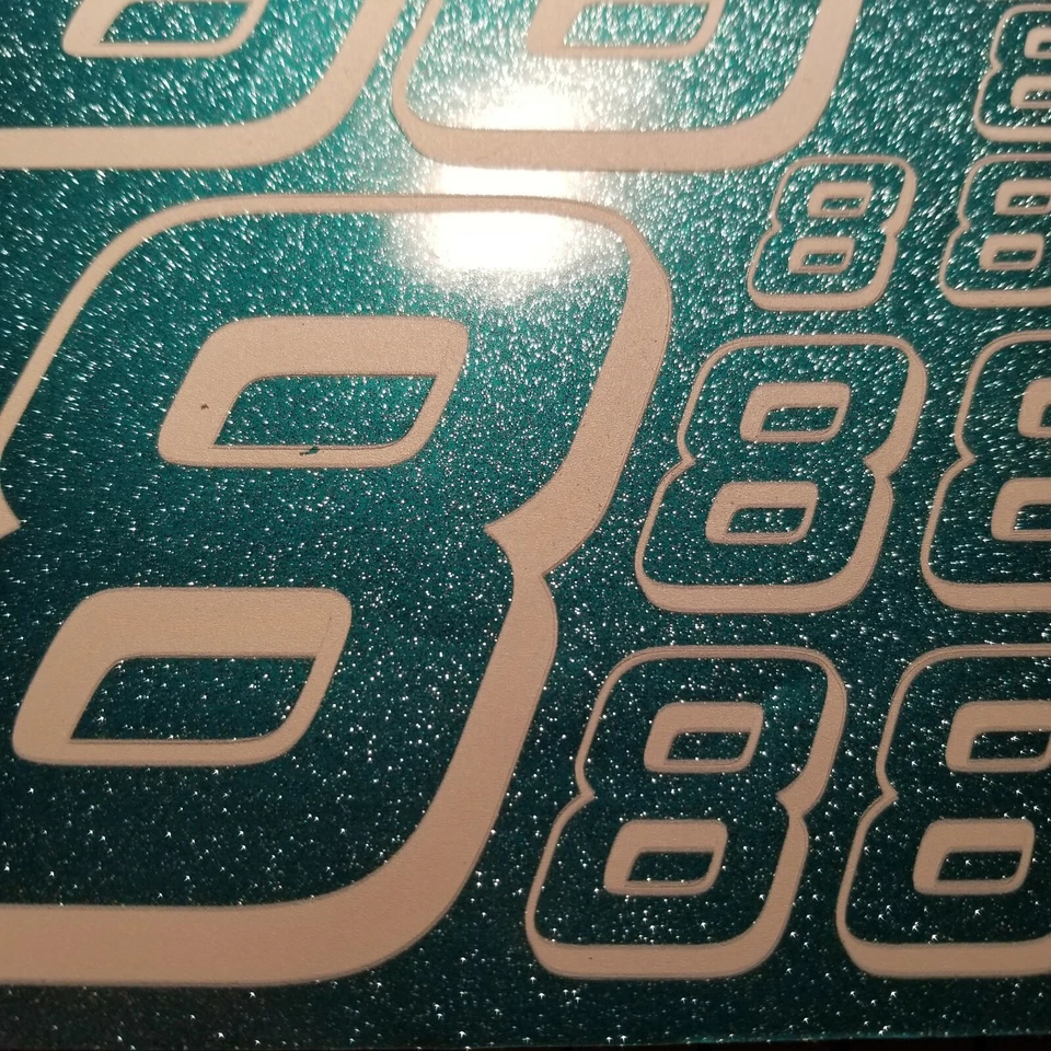 ULTRA Metallic Teal w/White #8's Racing Numbers Vinyl Decal Sheet 1/10-1/12 r/c - Image 3 of 4