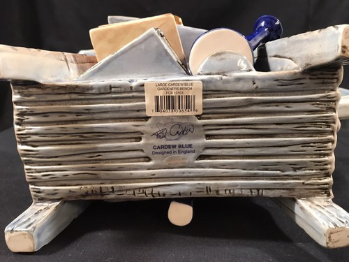 RARE! Vintage PAUL CARDEW BLUE WILLOW GNOME Garden Bench Large TEAPOT NEW ExCon - Picture 12 of 12