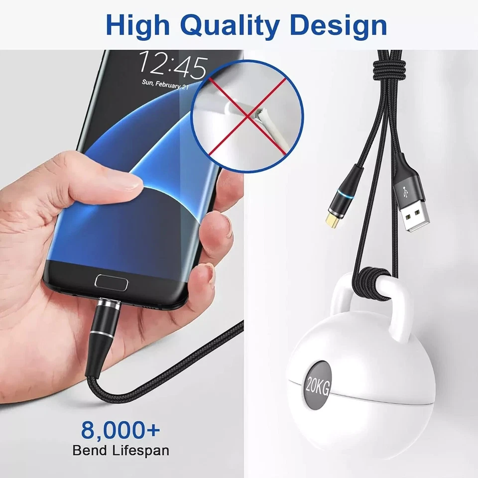 3 In 1 Magnetic 3A Fast Charging USB Cable Phone Charger IOS Micro USB Type-C 2m - Image 3 of 4
