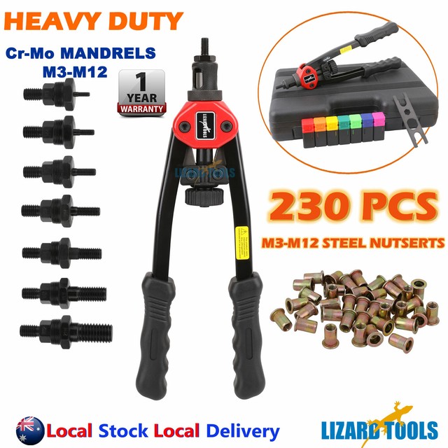 Heavy Duty Nut Rivet Rivnut Tool Kit Nutsert Gun 140Pcs Nutserts M3M12