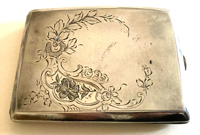 nice cigarette case Antique 830s Silver Scandinavian ? Curved Etched Flowers Get one! Luxury Electroplated Steel Cigarette Case