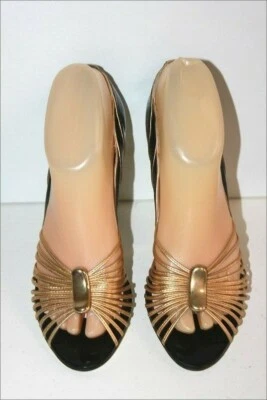 EMILIO PUCCI Sandales Luxe Lanières Dorées Noir Talons Hauts T 37.5 TBE - Photo 1/4