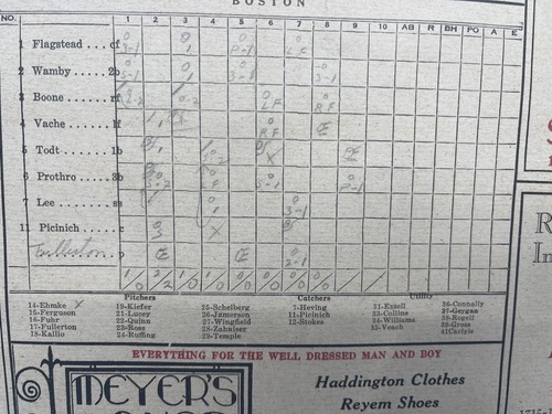 Antique 1920s Baseball Score Card Boston V Washington Senators Vintage Ads 2 - Picture 3 of 7