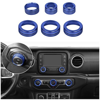 6x Air Conditioner Headlight Switch Knob Trim for 2018+ Jeep Wrangler JL JT Blue